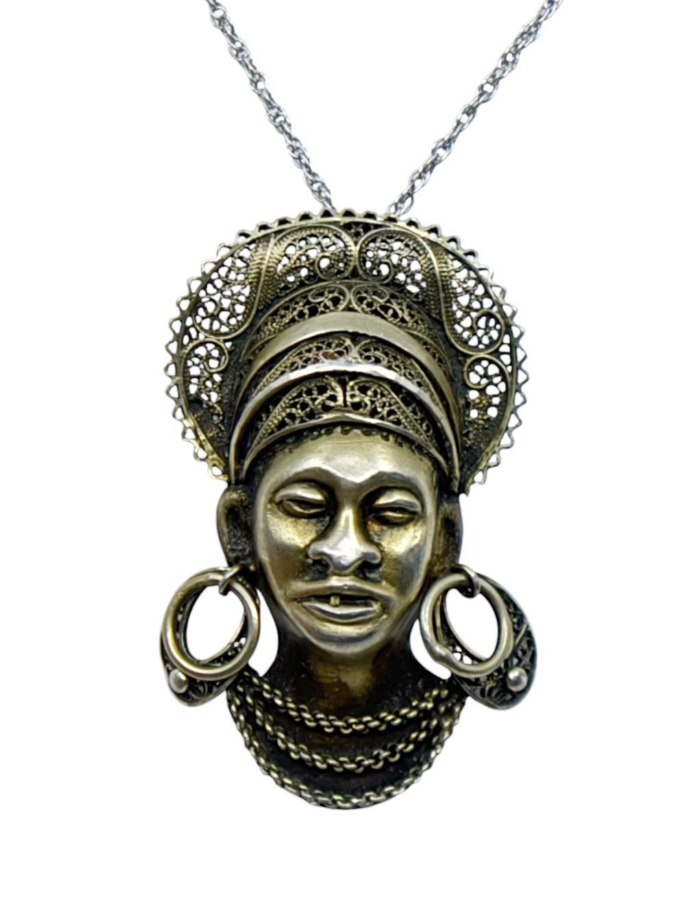 Vintage sterling silver blackamoor filigree pendant - GM216